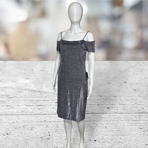 Marina Gunmetal Diamond Like Off the Shoulder‎ MIDI Dress NWT